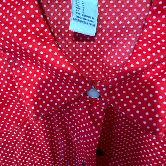 Red/white polka dot long sleeve blouse with collar - Picture 3 of 3